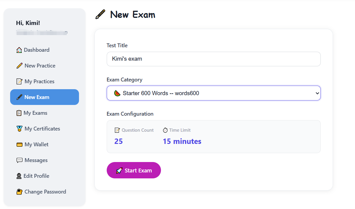 Step 5: New Exam page